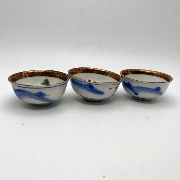 Vintage Japanese Kutani Shunga Erotic Sake Cups Set of 3 Hand Painted Porcelain - Picture 11 of 16